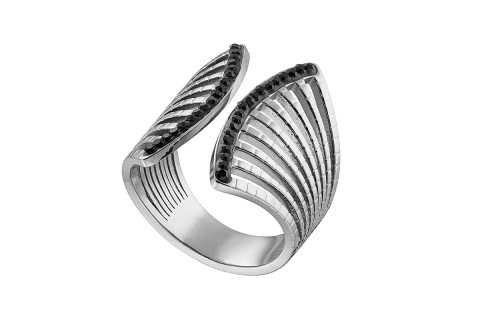 Δαχτυλίδι φαρδύ, με μαύρα κρύσταλλα CZ ατσάλι 316L