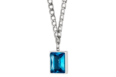 Κολιέ ατσάλινο 316L με καρέ blue topaz πέτρα ζιργκόν