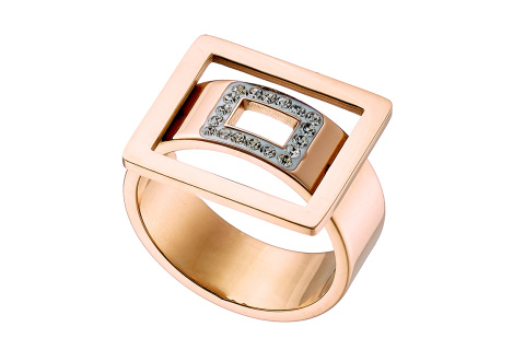 Δαχτυλίδι από ατσάλι ρόζ χρυσό τετράγωνο με λευκά cz