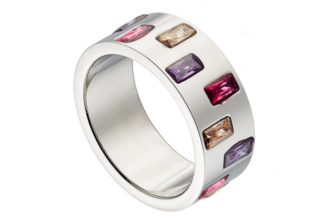 Δαχτυλίδι από ατσάλι ασημί βέρα με χρωματιστά ζιργκόν