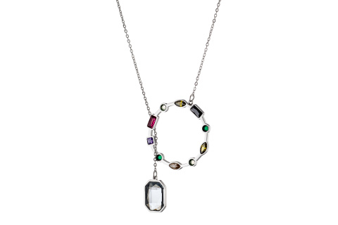 Κολιέ από ανοξείδωτο ατσάλι με πολύχρωμα κρύσταλλα
