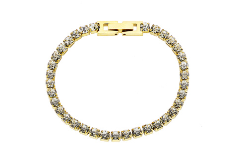 Βραχιόλι γυναικείο ριβιέρα επιχρυσωμένο με λευκά κρύσταλλα, ατσάλι 316L