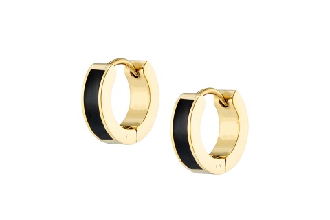 Σκουλαρίκια κρικάκια μικρά ατσάλινα επιχρυσωμένα 10mm με μαύρο σμάλτο ατσάλι 316L