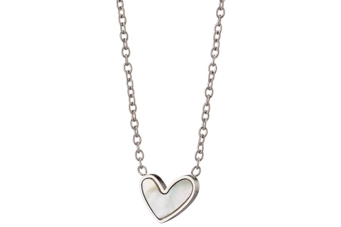Κολιέ, ασημί με καρδιά από φίλντισι ατσάλι 316L