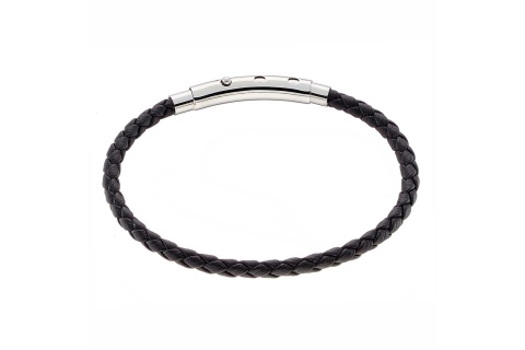 Ανδρικό βραχιόλι με μαύρο δέρμα και κούμπωμα ρυθμιζόμενο ατσάλι 316L