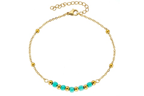 Αλυσίδα ποδιού επιχρυσωμένη με turquoise πέτρες ατσάλι 316L