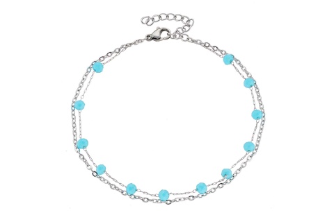 Αλυσίδα ποδιού διπλή με turquoise πέτρες ατσάλι 316L