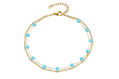 Αλυσίδα ποδιού επιχρυσωμένη διπλή με turquoise πέτρες ατσάλι 316L