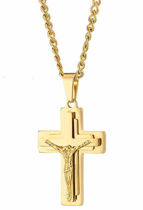 Κολιέ σταυρός επίχρυσος με αλυσίδα ατσάλι 316L