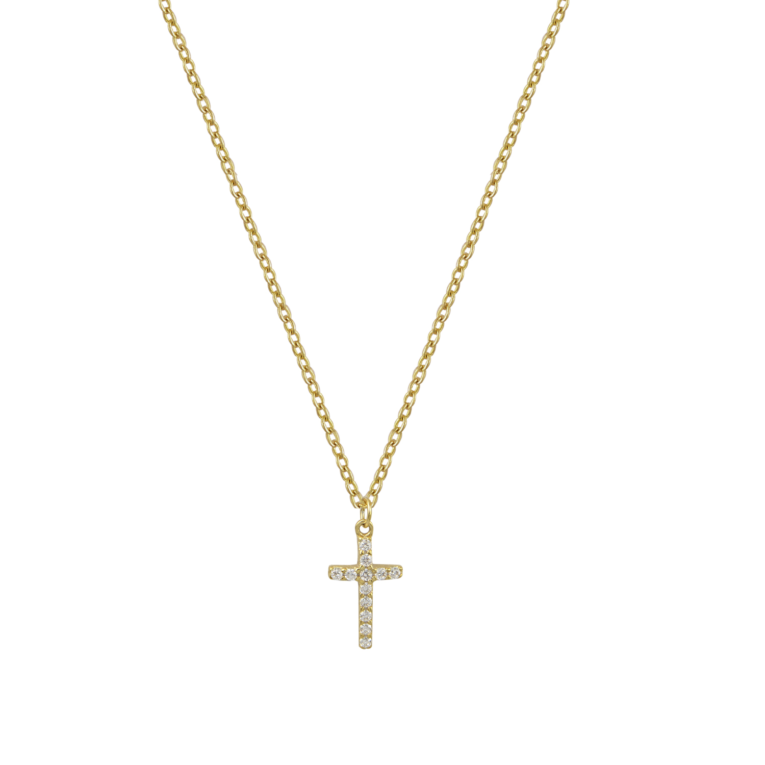 Κολιέ επιχρυσωμένο με αλυσίδα, white Cz Σταυρός ασήμι 925