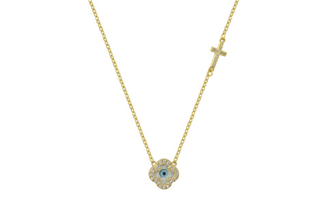 Κολιέ επίχρυσο με αλυσίδα, Cz τετράφυλλο τριφύλλι ασήμι 925