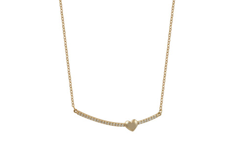 Κολιέ ρόζ χρυσό με αλυσίδα, Cz μπάρα καρδιά ασήμι 925