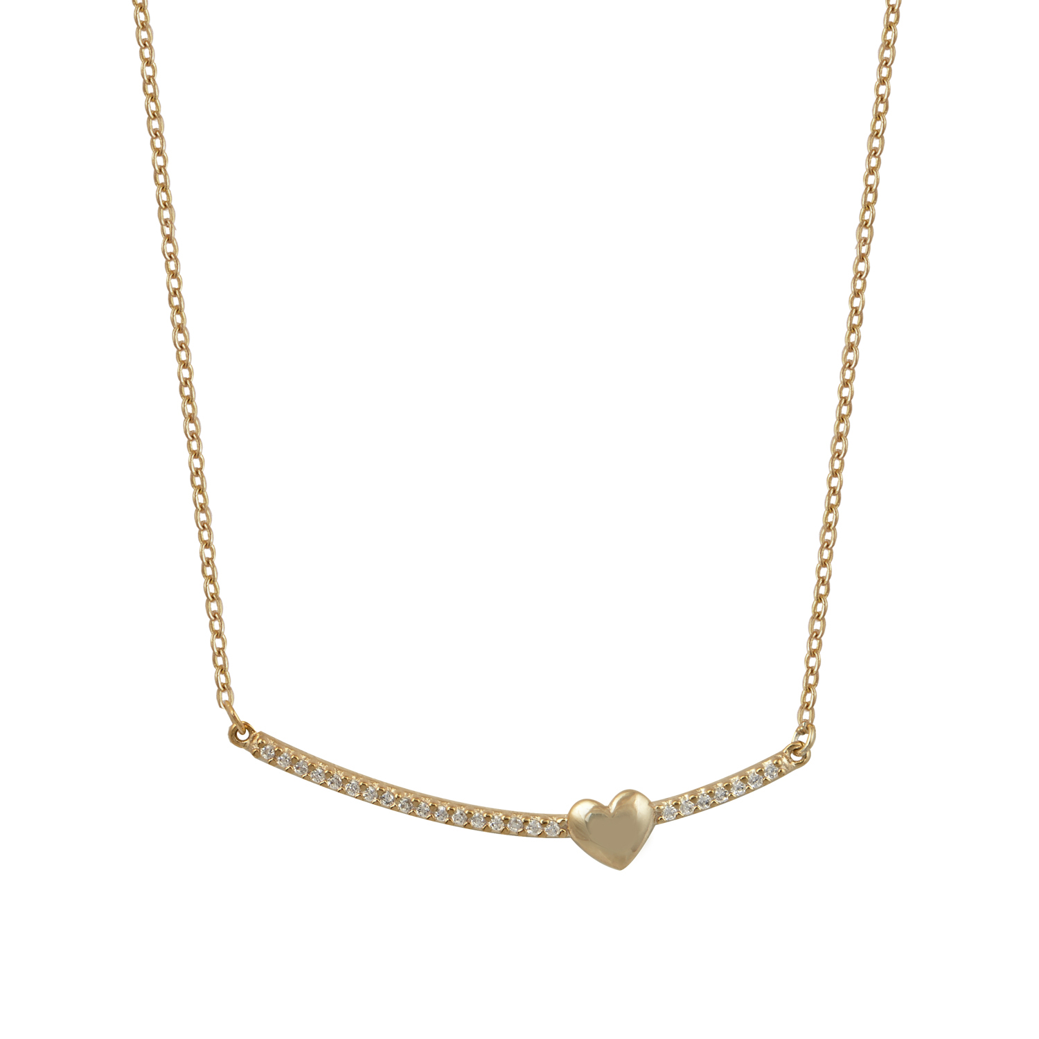 Κολιέ ρόζ χρυσό με αλυσίδα, Cz μπάρα καρδιά ασήμι 925
