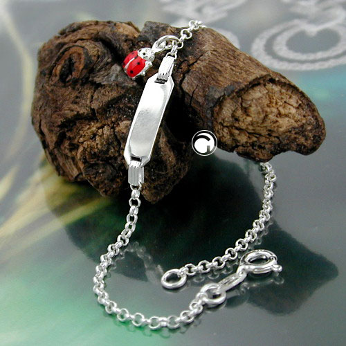 Παιδικό βραχιόλι ταυτότητας με αλυσίδα άγκυρας, πλάκα χάραξης 19x5,8mm, πασχαλίτσα, ασήμι 925, 18cm - Image 2