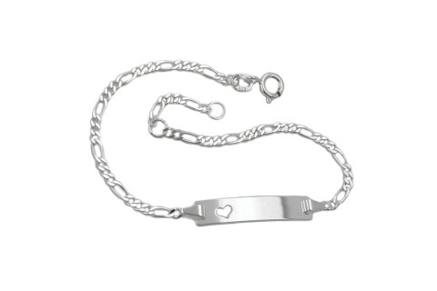 Βραχιόλι ταυτότητας για παιδιά αλυσίδα figaro 2,3 mm. πλάκα χάραξης 25x5 mm. με καρδιά ασήμι 925 16cm