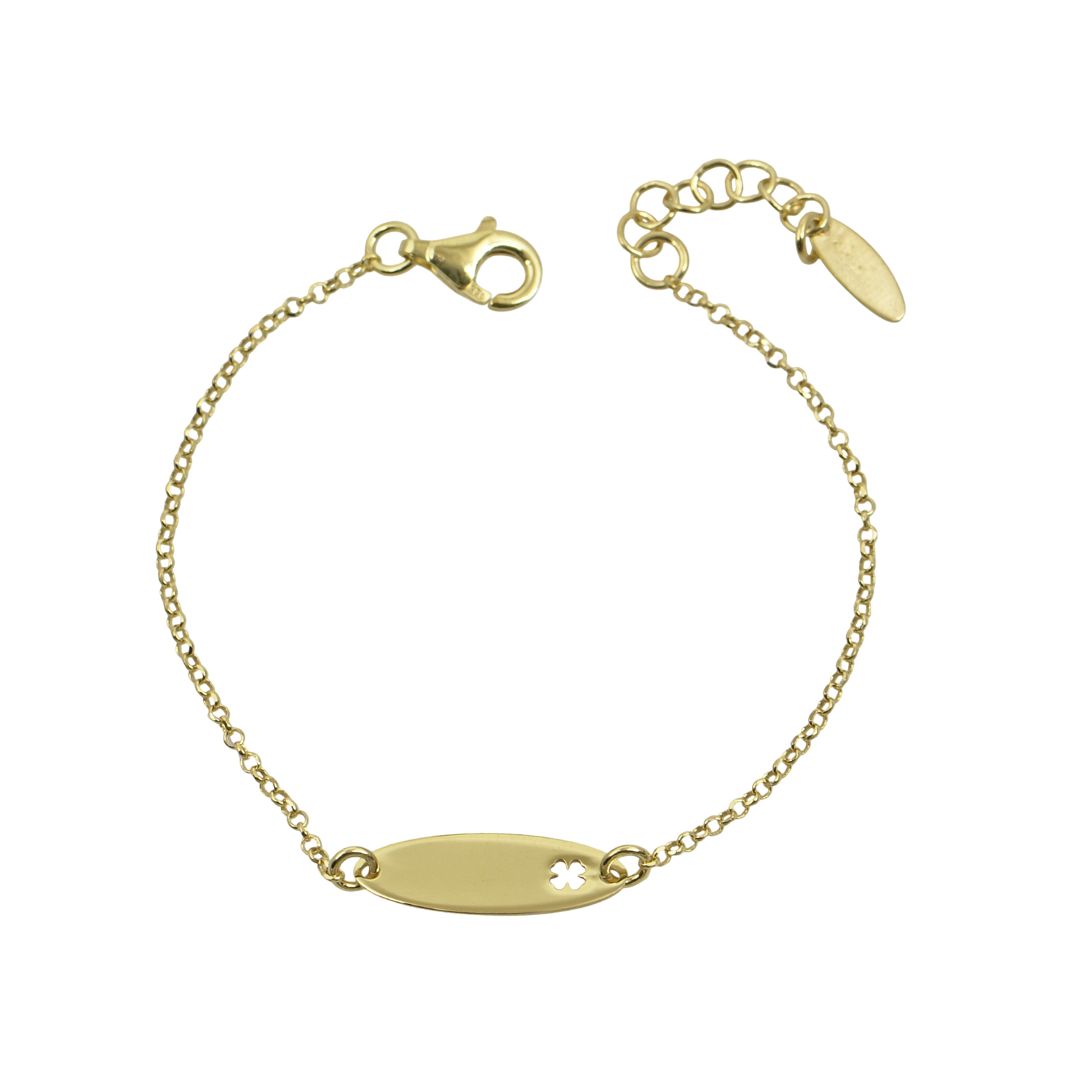 Βραχιόλι, Χρυσή πλακέτα για κοριτσάκι, διάτρητο τριφύλλι