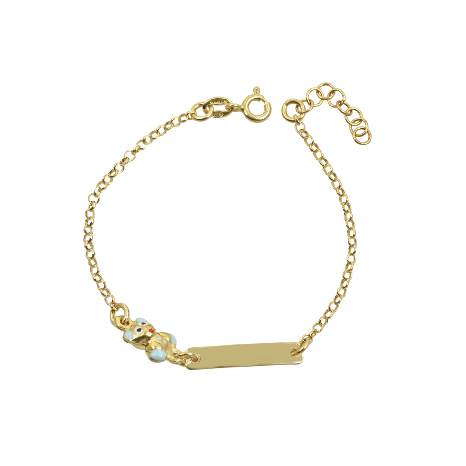 Βραχιόλι, Χρυσή πλακέτα με μπλε αρκουδάκι από σμάλτο