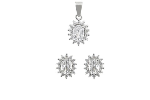 Κόσμημα set πουάρ λευκές πέτρες, Κολιέ, Σκουλαρίκια επιπλατινωμένα ασήμι 925