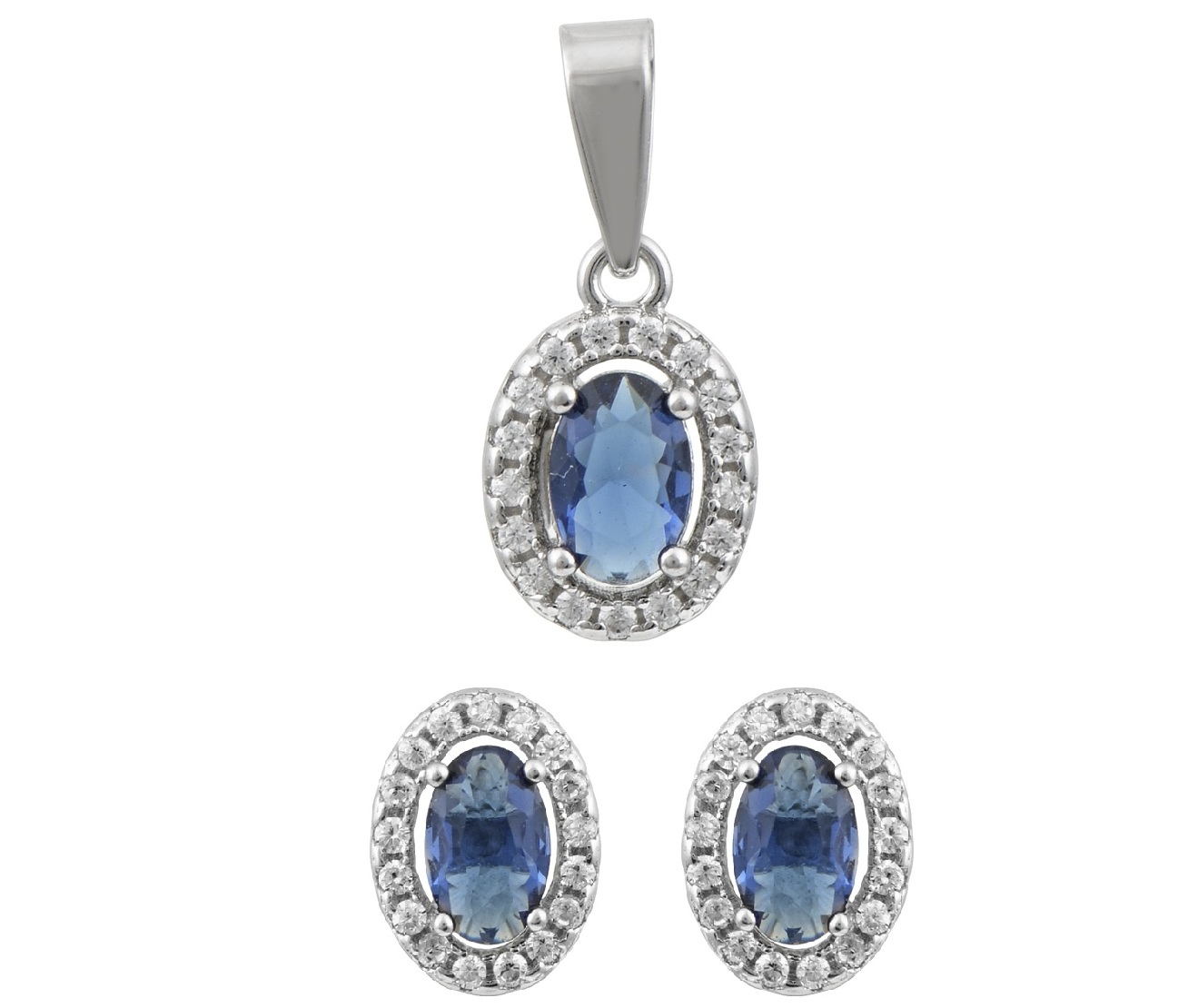 Κόσμημα set, πουάρ μπλέ πέτρες, ζιργκόν στην περιφέρεια, επιπλατινωμένα ασήμι 925