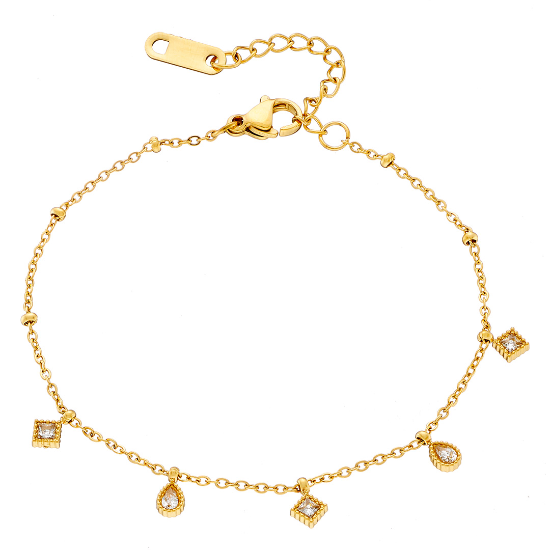 Βραχιόλι γυναικείο επιχρυσωμένο με άσπρες πουάρ και τετράγωνες πέτρες ατσάλι 316L