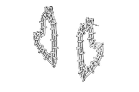 Σκουλαρίκια, ασημί καρδιές με αγκάθια ατσάλι 316L