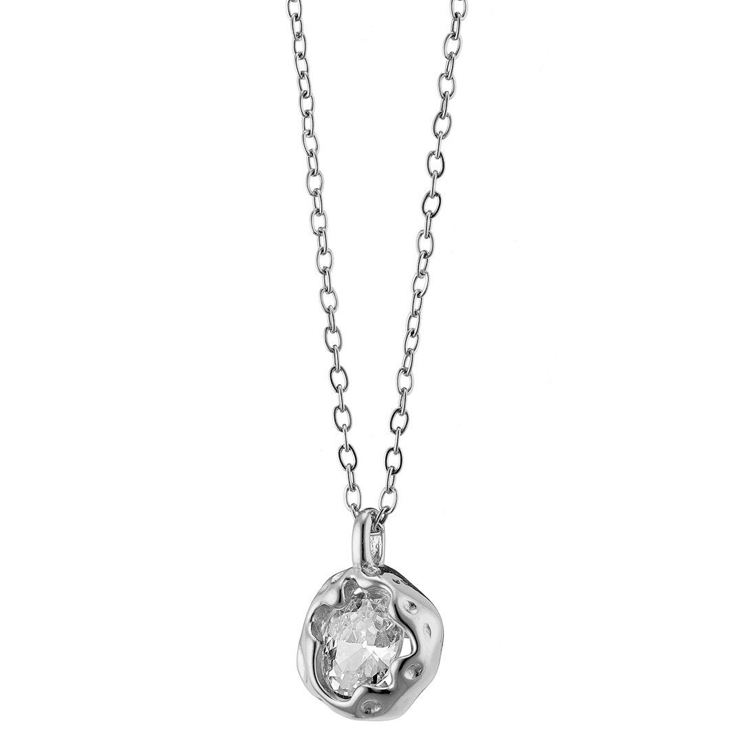 Κολιέ γυναικείο, ασημί, waterproof με Cz, ατσάλι 316L