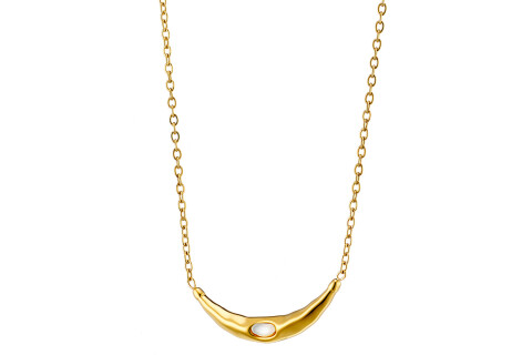 Κολιέ γυναικείο, επιχρυσωμένο, βέργα καμπυλωτή με ένα Cz, ατσάλι 316L