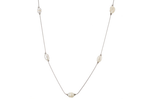 Κολιέ γυναικείο, ασημί αλυσίδα με μαργαριτάρια, ατσάλι 316L