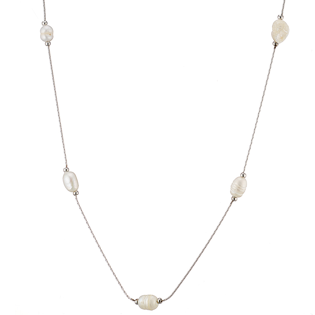 Κολιέ γυναικείο, ασημί αλυσίδα με μαργαριτάρια, ατσάλι 316L