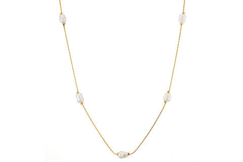 Κολιέ γυναικείο, επιχρυσωμένο,αλυσίδα με μαργαριτάρια, ατσάλι 316L