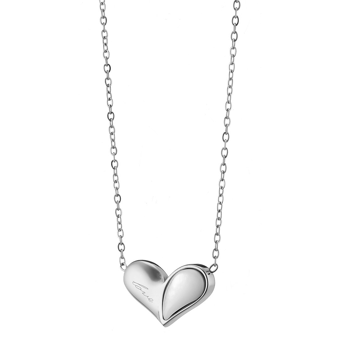 Κολιέ γυναικείο, ασημί,καρδιά Love υπογεγραμμένο, ατσάλι 316L