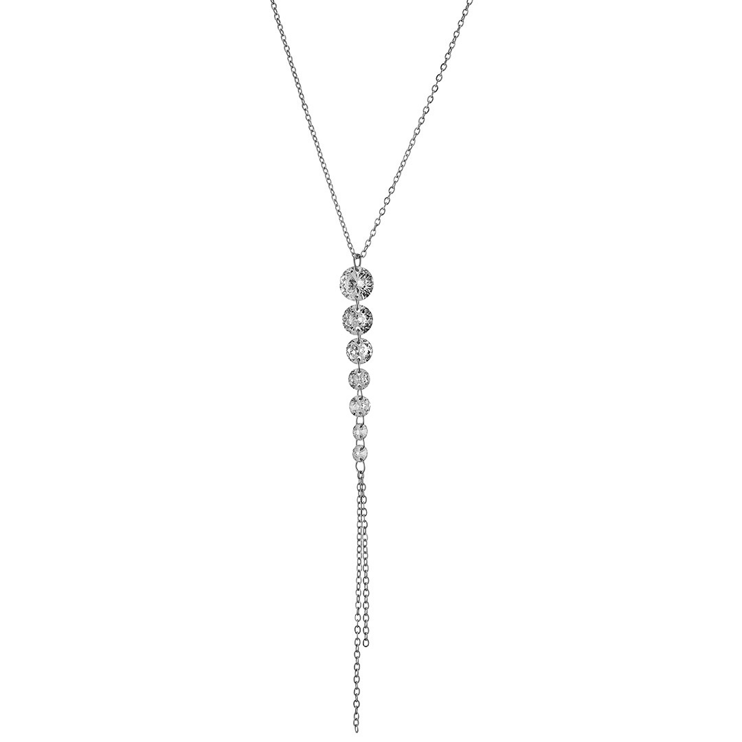 Κολιέ γυναικείο, ασημί, ζιργκόν σε αναλογικά μεγέθη, ατσάλι 316L