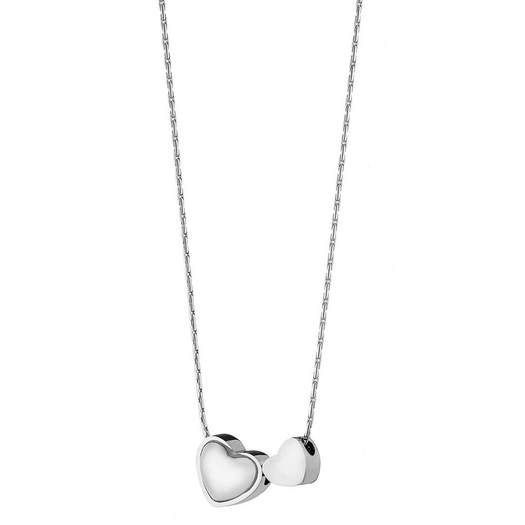 Κολιέ γυναικείο, ασημί με δύο καρδιές, ατσάλι 316L