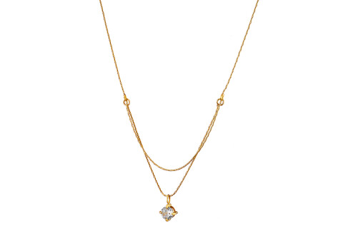 Κολιέ γυναικείο, επιχρυσωμένο διπλή αλυσίδα με ένα ζιργκόν, ατσάλι 316L