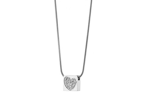 Κολιέ γυναικείο, με τετράγωνο μενταγιόν & cz σε παβέ, ατσάλι 316L