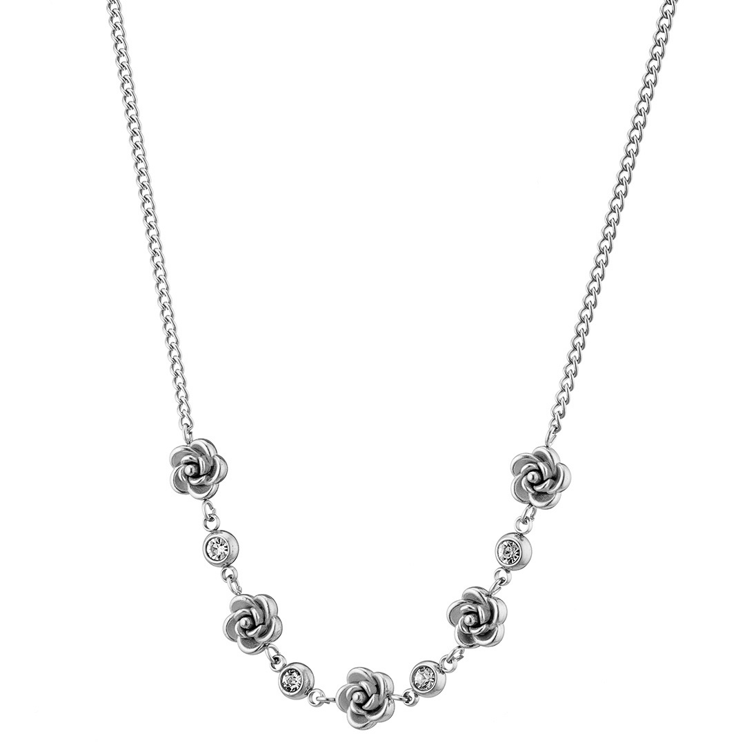 Κολιέ γυναικείο, με μοτίβο τριαντάφυλλα & cz , ατσάλι 316L