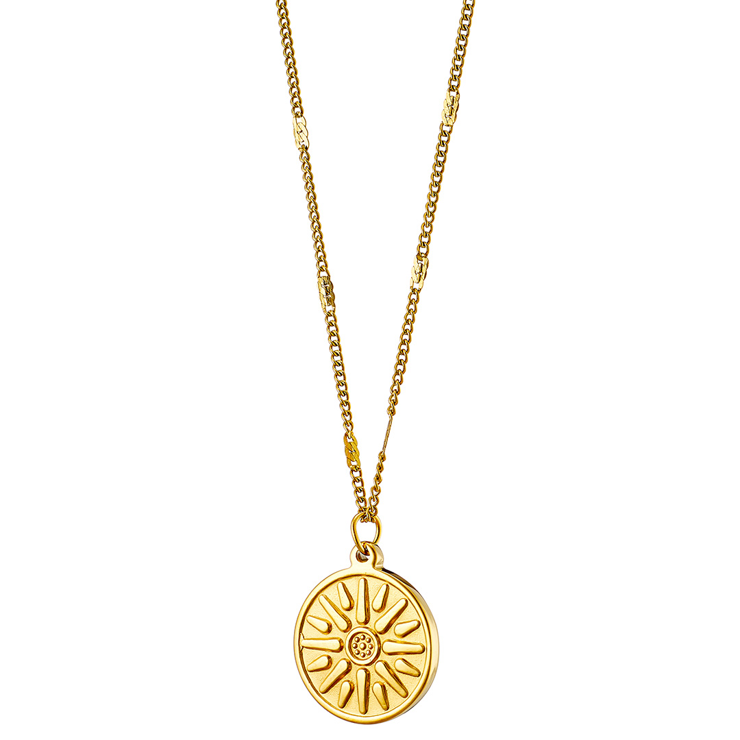 Κολιέ γυναικείο επιχρυσωμένο, με τον ήλιο της Βεργίνας μενταγιόν, ατσάλι 316L
