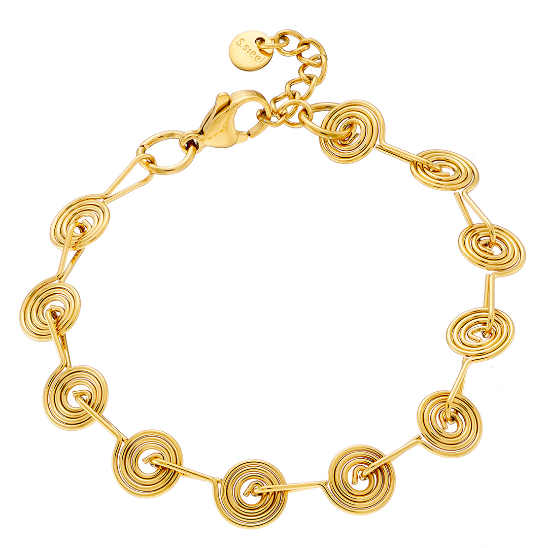 Βραχιόλι γυναικείο επιχρυσωμένο, σπιράλ σχέδια , ατσάλι 316L