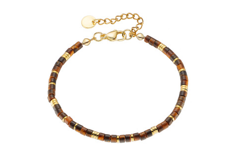 Βραχιόλι αντρικό με καφέ πέτρες ορυκτές δεμένες με ατσάλι