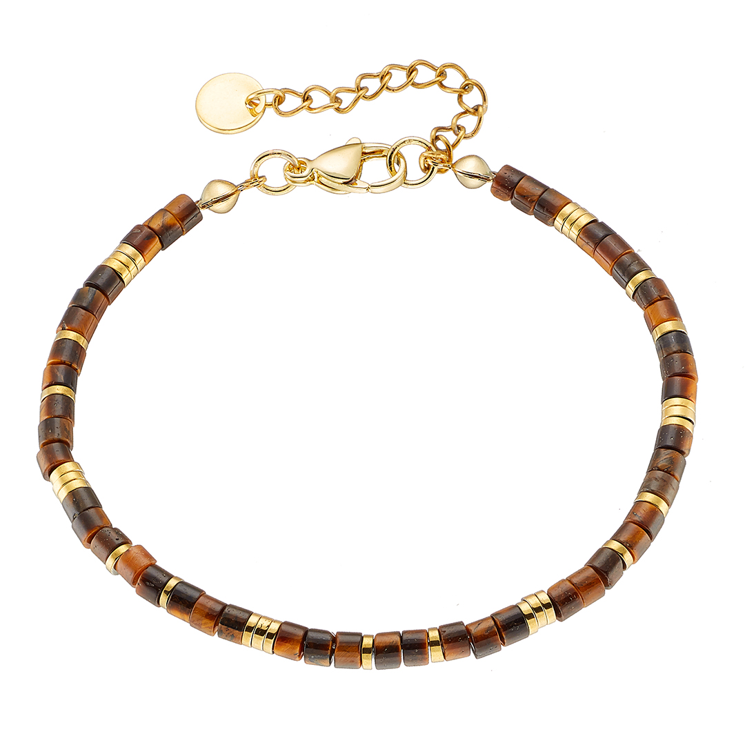 Βραχιόλι αντρικό με καφέ πέτρες ορυκτές δεμένες με ατσάλι