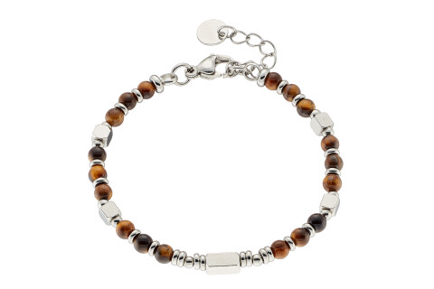 Βραχιόλι αντρικό με πέτρες καφέ δεμένες με ατσάλι