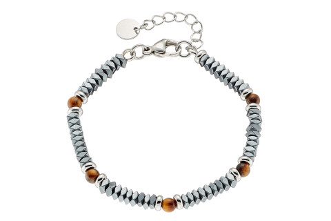 Βραχιόλι αντρικό με πέτρες κόκκινες και μαύρες ορυκτές δεμένες με ατσάλι