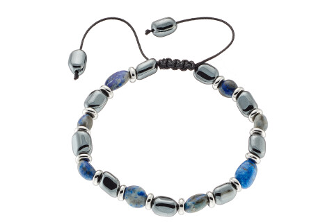 Βραχιόλι αντρικό με πέτρες μπλέ και μαύρες ορυκτές δεμένες με ατσάλι