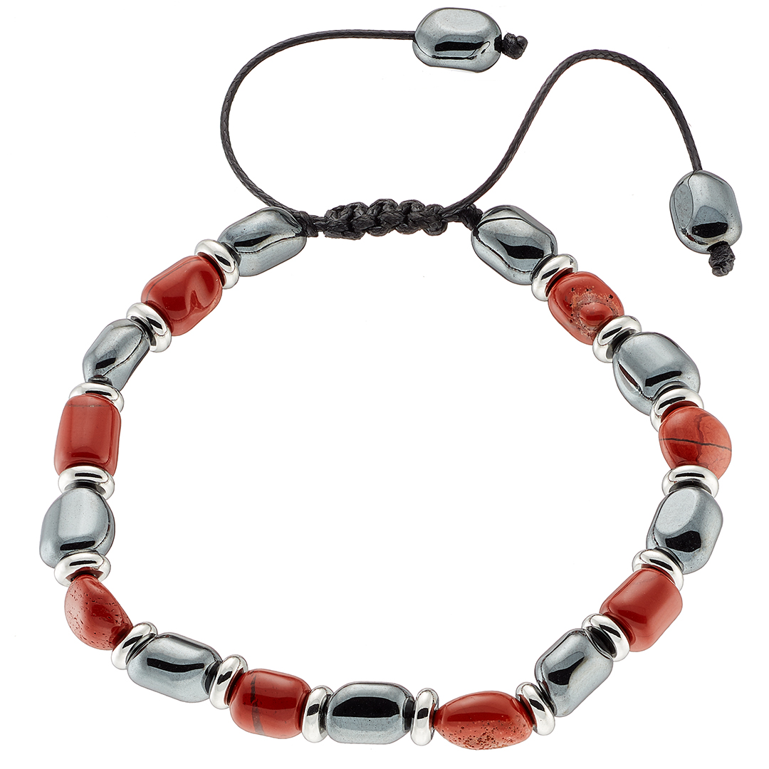 Βραχιόλι αντρικό με πέτρες κόκκινες και μαύρες ορυκτές δεμένες με ατσάλι