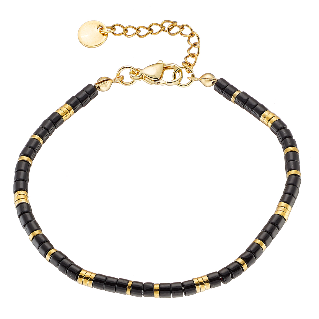 Βραχιόλι αντρικό με μαύρες πέτρες ορυκτές δεμένες με ατσάλι