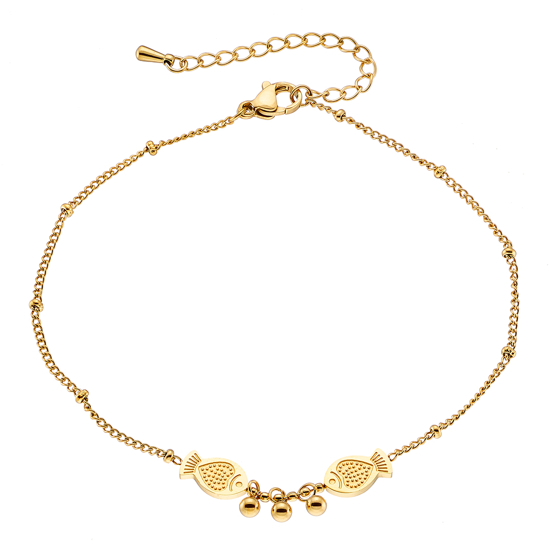 Αλυσίδα ποδιού επίχρυση με δύο ψαράκια ατσάλι 316L