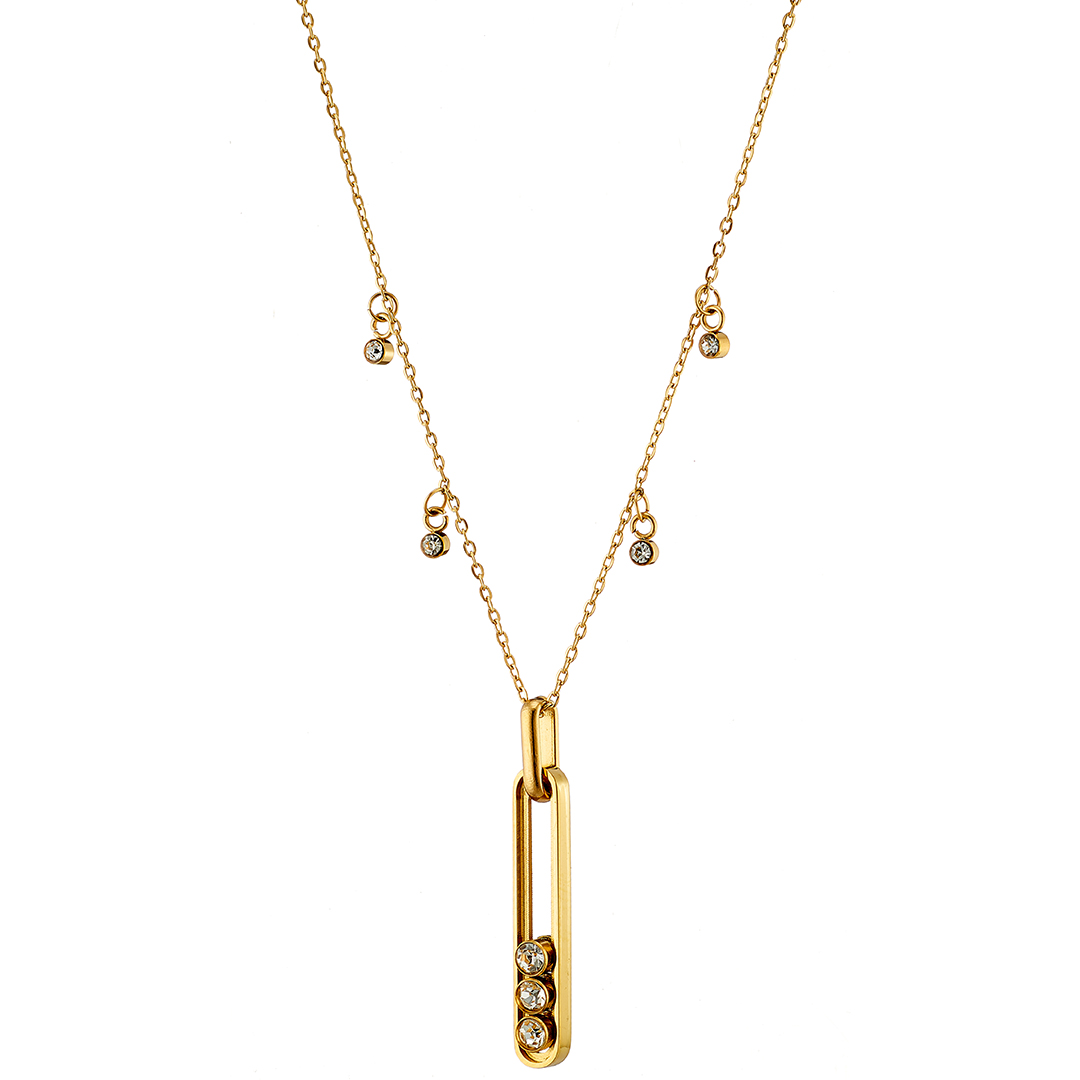 Κολιέ τερτάγωνος κρίκος με τρία ζιργκόν επίχρυσο, ατσάλι 316L