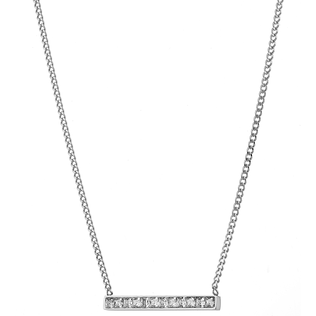 Κολιέ ασημί μπάρα με ζιργκόν ατσάλι 316L