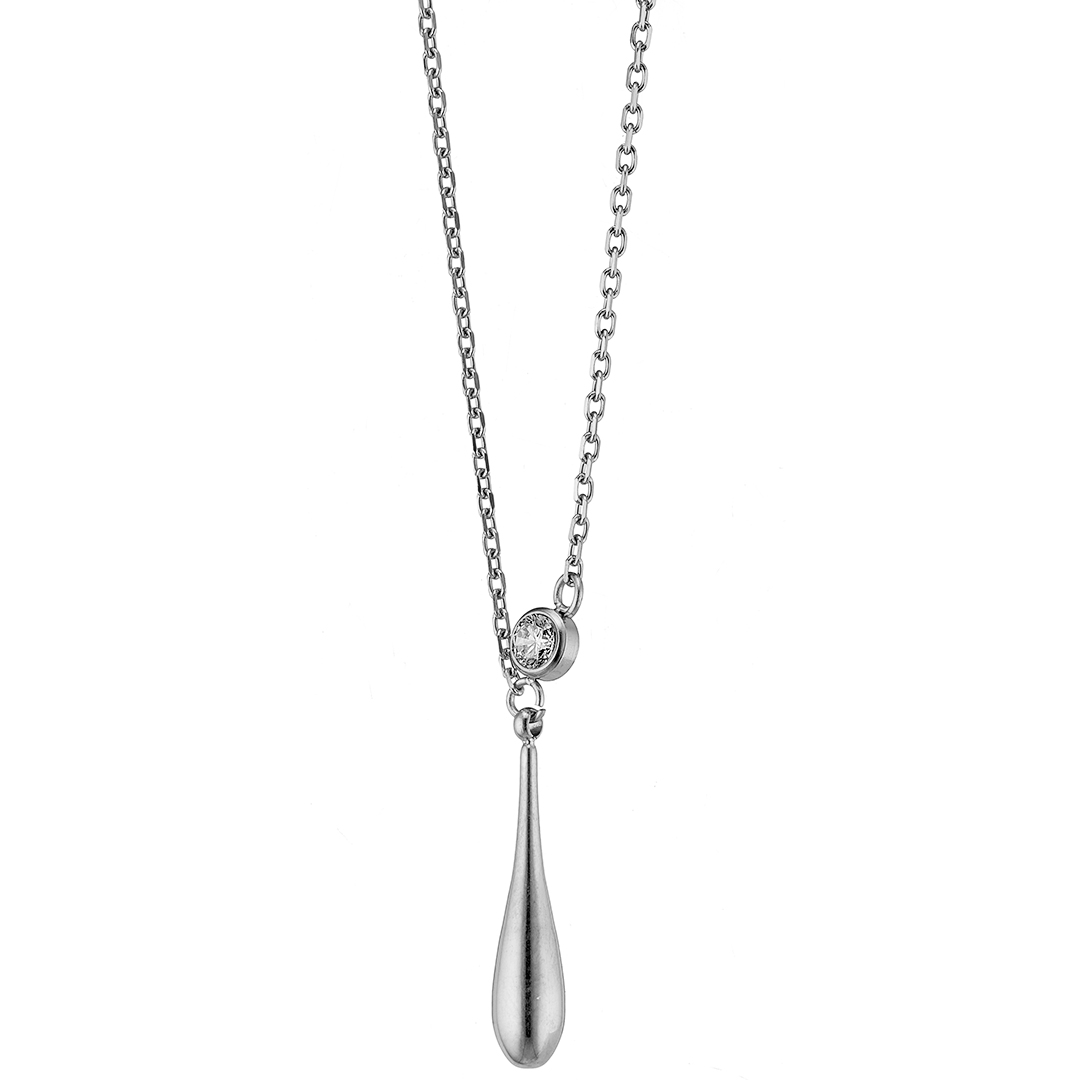 Κολιέ ασημί σταγόνα με ζιργκόν ατσάλι 316L