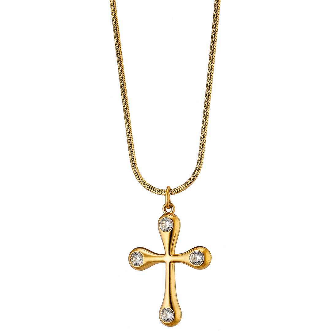Κολιέ επίχρυσο Σταυρός με ζιργκον ατσάλι 316L